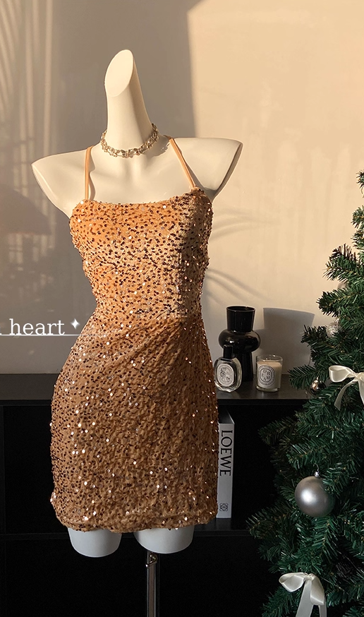 Sexy Backless Halter Sequin Cocktail Dress Black Sheath Short Party Dress Homecoming Dress
