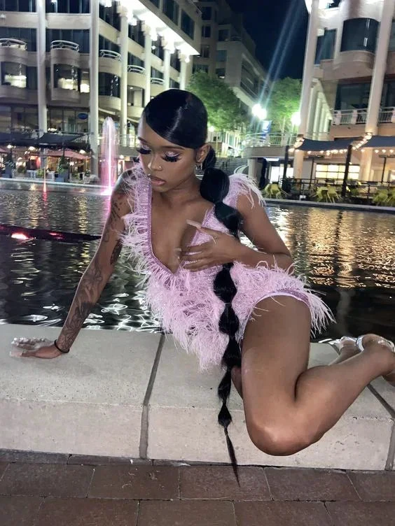 Pink Deep V Neck Homecoming Dress Chic Pink Cocktail Dress (ZD12267)