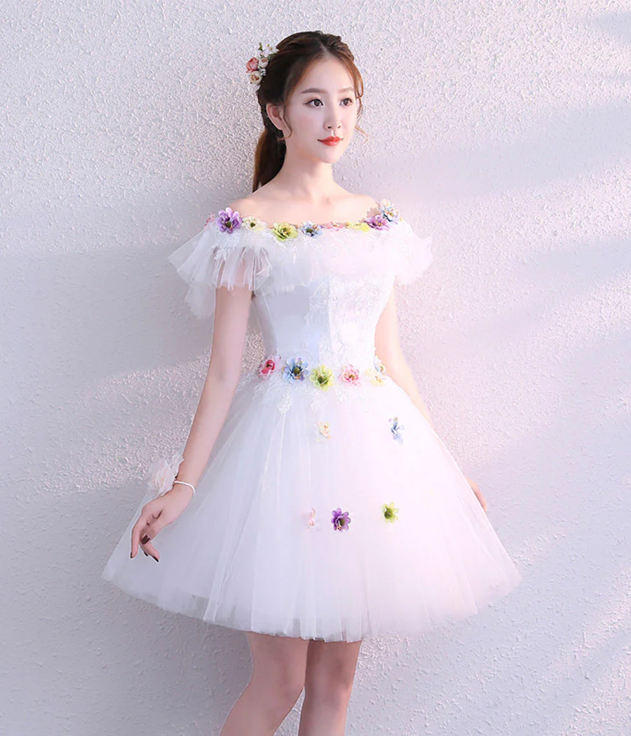 cute tulle lace short homecoming dress lace-up back party dress - FashionDia