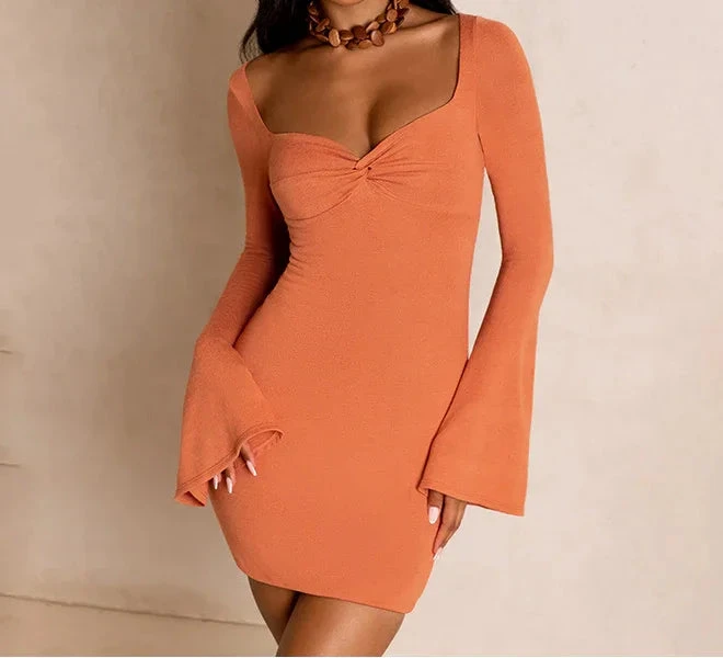 Autumn women's fashion trumpet sleeve square collar sexy low-cut body-fitting women's homecoming dress Y2967 by simplepromdress