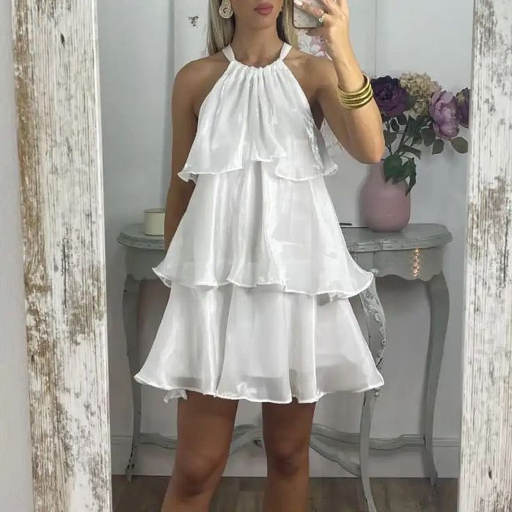 Sexy Halter Blue Organza Layered Homecoming Dress A-Line Cocktail Dress - View 8 | FashionDia