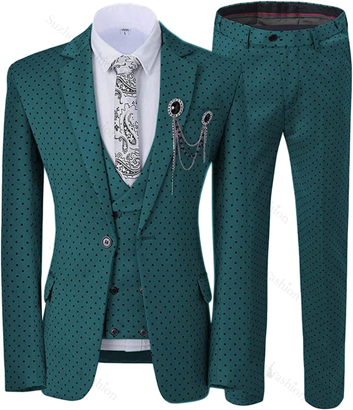 Dark Green Notched Lapel 3 Piece Prom Suit