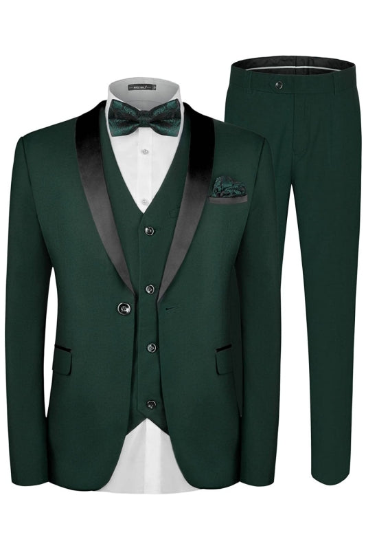 Dark Green Shawl Lapel 3 Piece Men's Wedding Suit