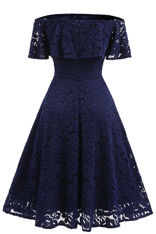 Dark Navy Lace A-line Homecoming Dress - Fashionpara