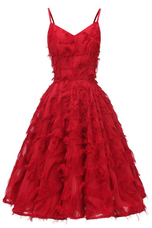 Dark Red Ruffled V-neck Homecoming Dress - Fashionpara