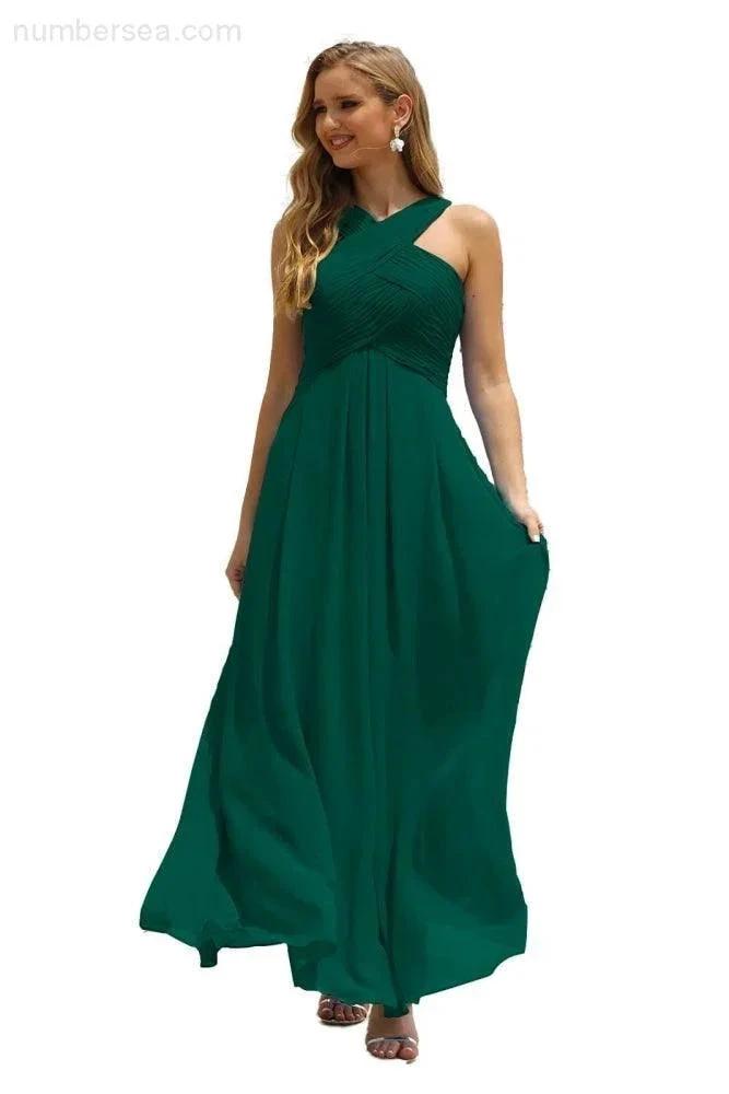 ZapDress Women Halter Chiffon Bridesmaid Dress A-line Long Formal Prom Gown (ZD17050)