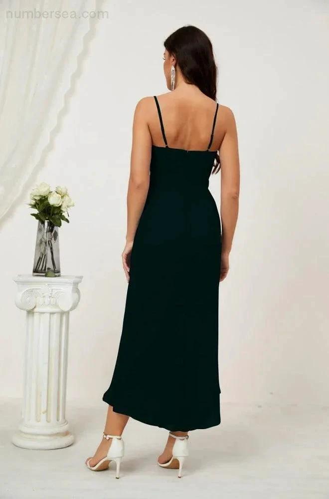 ZapDress Spaghetti Chiffon V Neck Bridesmaid Dress Mid-Length Slit Formal Prom Dress Homecoming Dress 2803 (ZD16952)