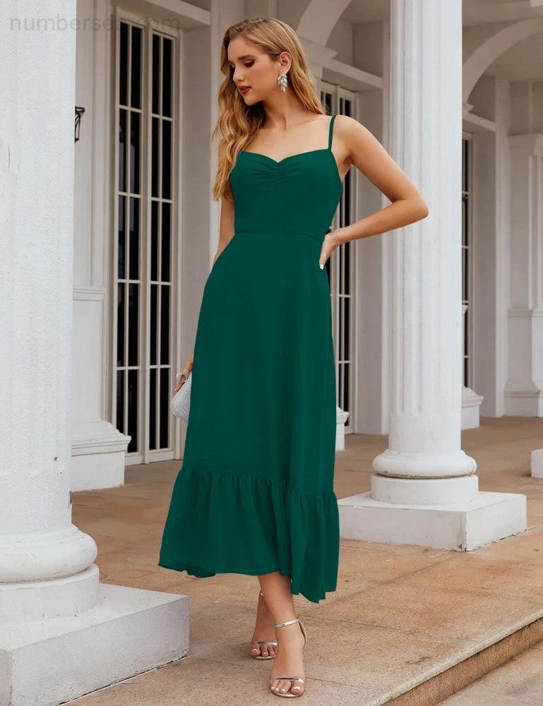 ZapDress Spaghetti Strap Chiffon Bridesmaid Dress Ankle Length Formal A Line Cocktail Party Homecoming Dress for Juniors (ZD16949)