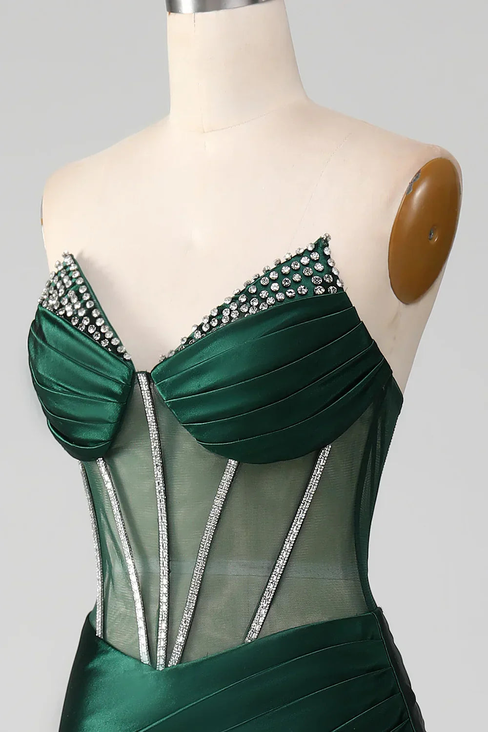 Dark Green Mermaid Strapless Long Corset Prom Dress with Beading