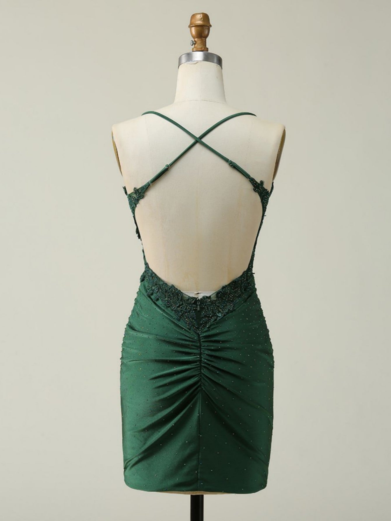 DarkGreen Glitter Halter Short Homecoming Dress - Fashionpara