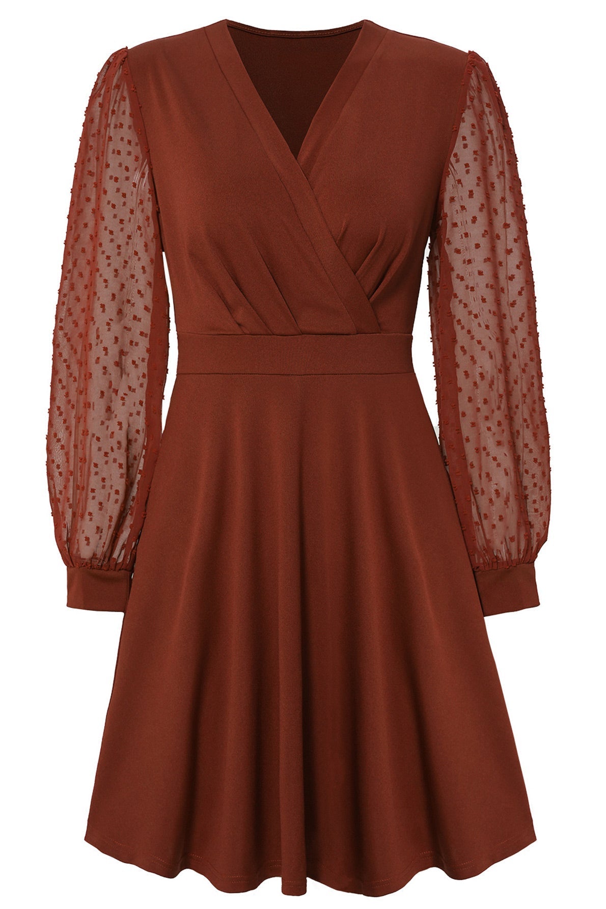 Dark Green V-Neck Long Sleeve A-Line Dress - Fashionpara