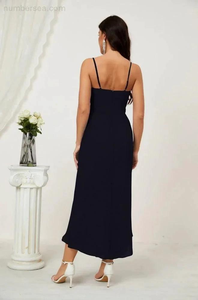 ZapDress Spaghetti Chiffon V Neck Bridesmaid Dress Mid-Length Slit Formal Prom Dress Homecoming Dress 2803 (ZD16952)