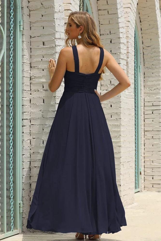 ZapDress Women Halter Chiffon Bridesmaid Dress A-line Long Formal Prom Gown (ZD17050)