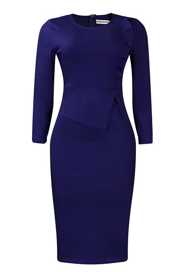 Dark Navy Long Sleeve Bodycon Dress - Fashionpara
