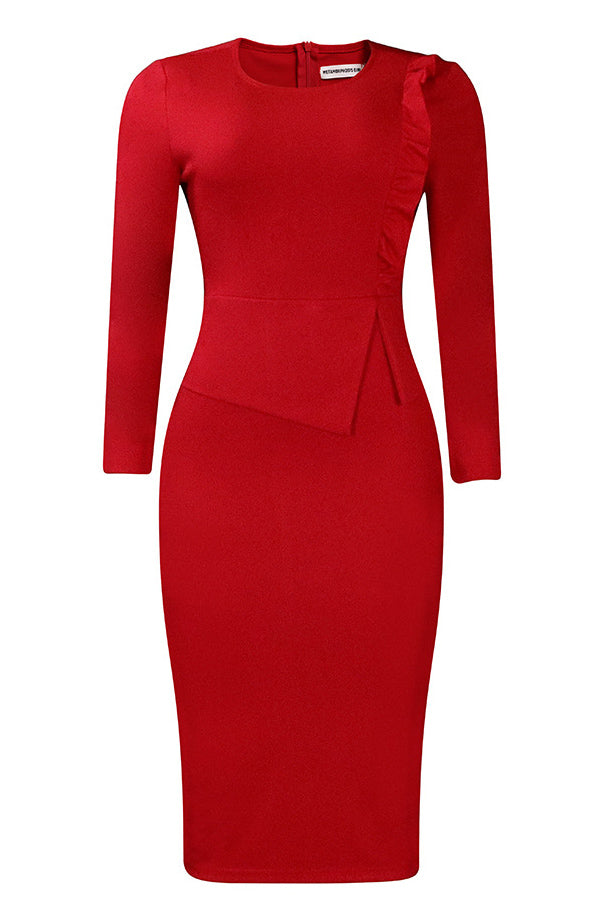 Dark Navy Long Sleeve Bodycon Dress - Fashionpara