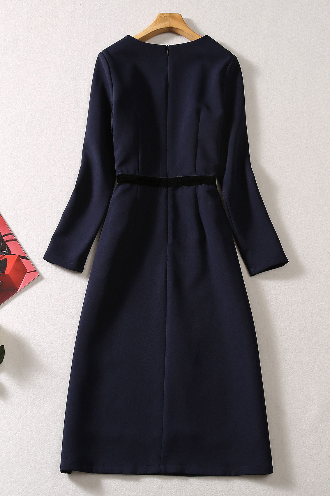 Kate Middleton Inspired Dark Navy Long Sleeve Knee Length Dress - Fashionpara