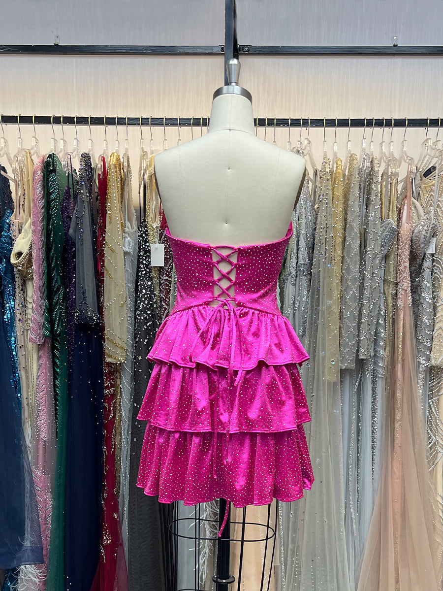 A Line Strapless Sweetheart Satin Homecoming Dress with Keyhole
