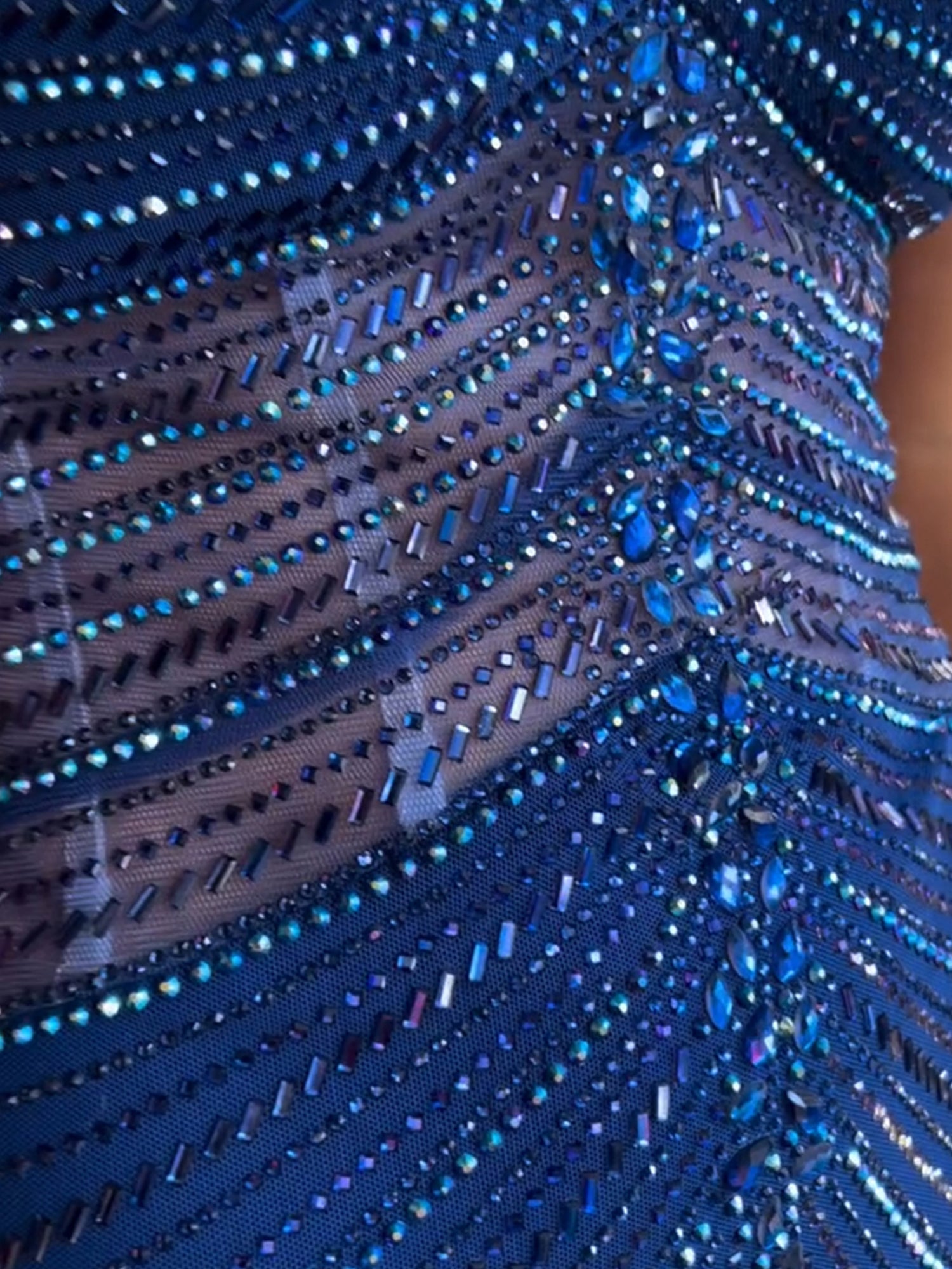 Dazzling Navy Blue Strapless Beaded Mermaid Prom Dress
