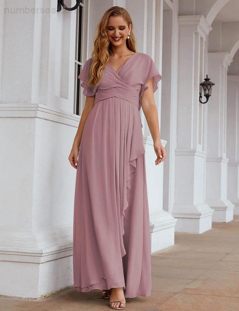 ZapDress Chiffon Bridesmaid Dresses Long Formal Evening Prom Mother of The Bride Dress with Flutter Sleeve (ZD17054)