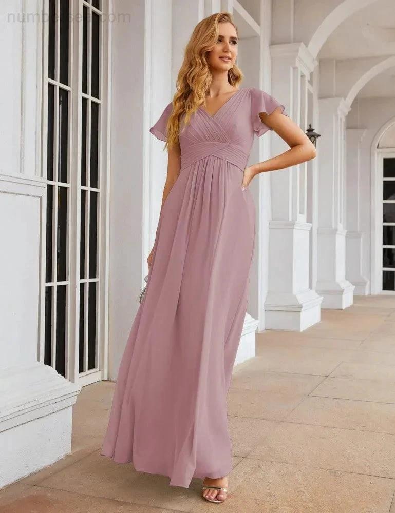 ZapDress Chiffon Bridesmaid Dress Cap Sleeves Maxi Prom Gowns Party Wedding Mother of The Bride Dresses for Women (ZD17035)