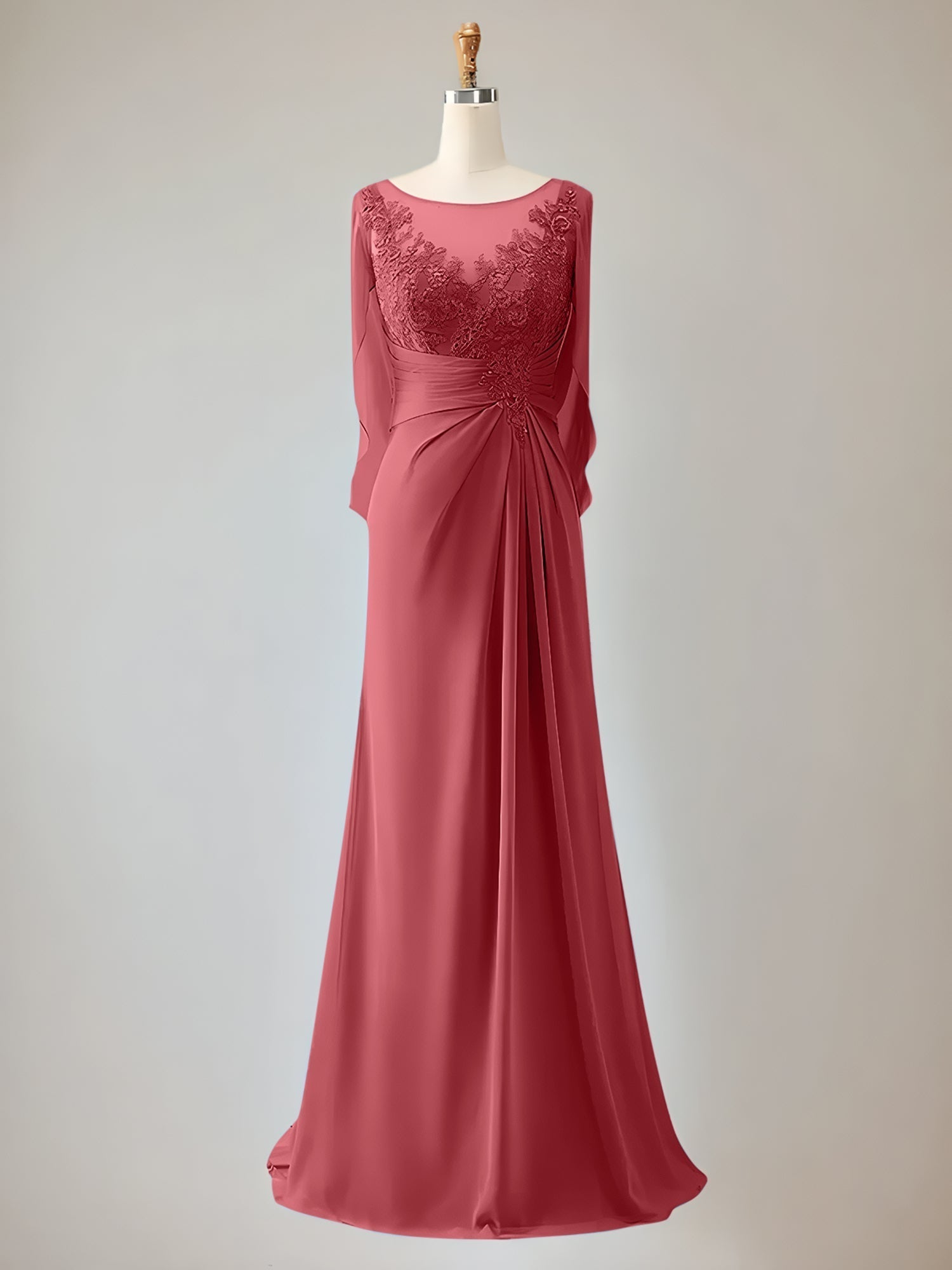 Trumpet/Mermaid Scoop Neck 1/2 Sleeve Chiffon Mother of the Bride Dress With Beadings
