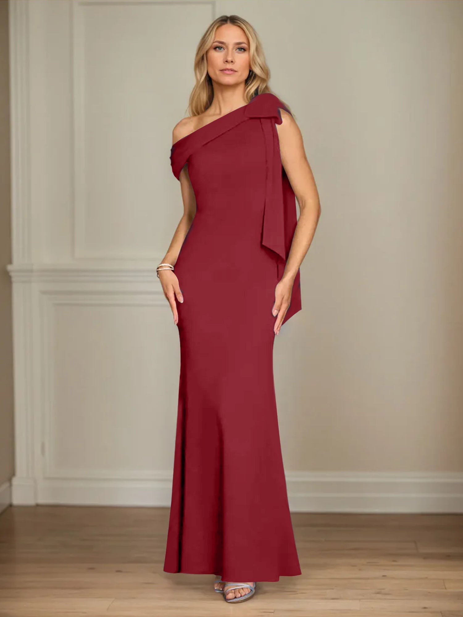Trumpet/Mermaid One Shoulder Sleeveless Stretch Crepe Mother of the Bride Dress With Bow
