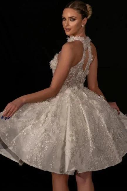 Designer Short A-line Lace Beading Sequined Sleeveless Wedding Dress (ZD15588) - View 2 | VelvetHem