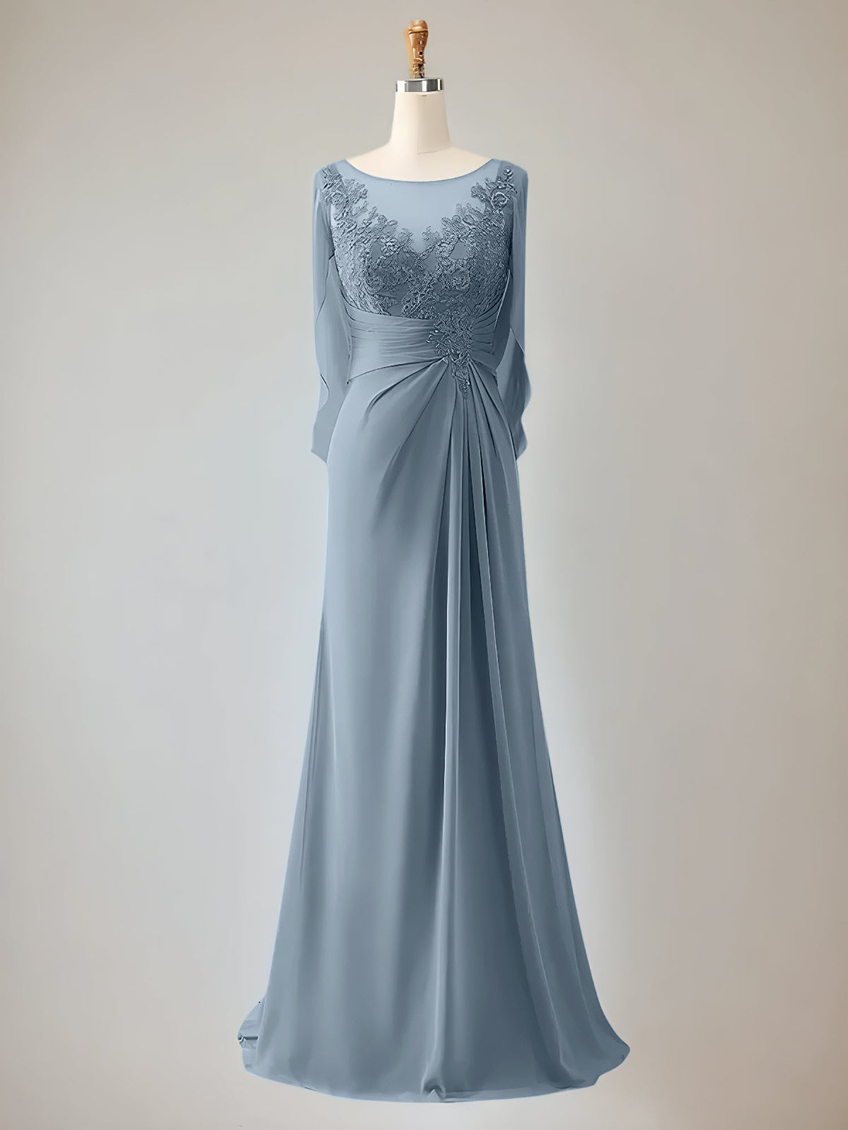 Trumpet/Mermaid Scoop Neck 1/2 Sleeve Chiffon Mother of the Bride Dress With Beadings