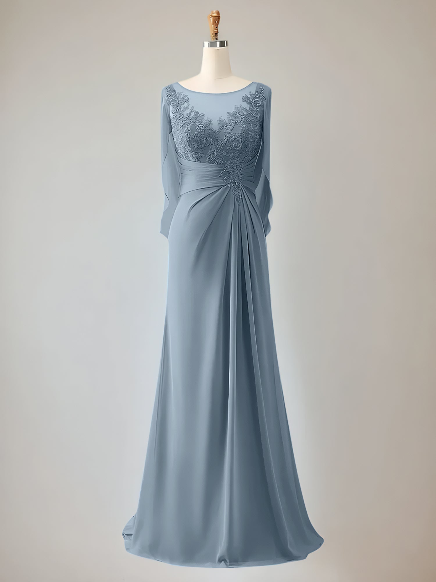 Trumpet/Mermaid Scoop Neck 1/2 Sleeve Chiffon Mother of the Bride Dress With Beadings