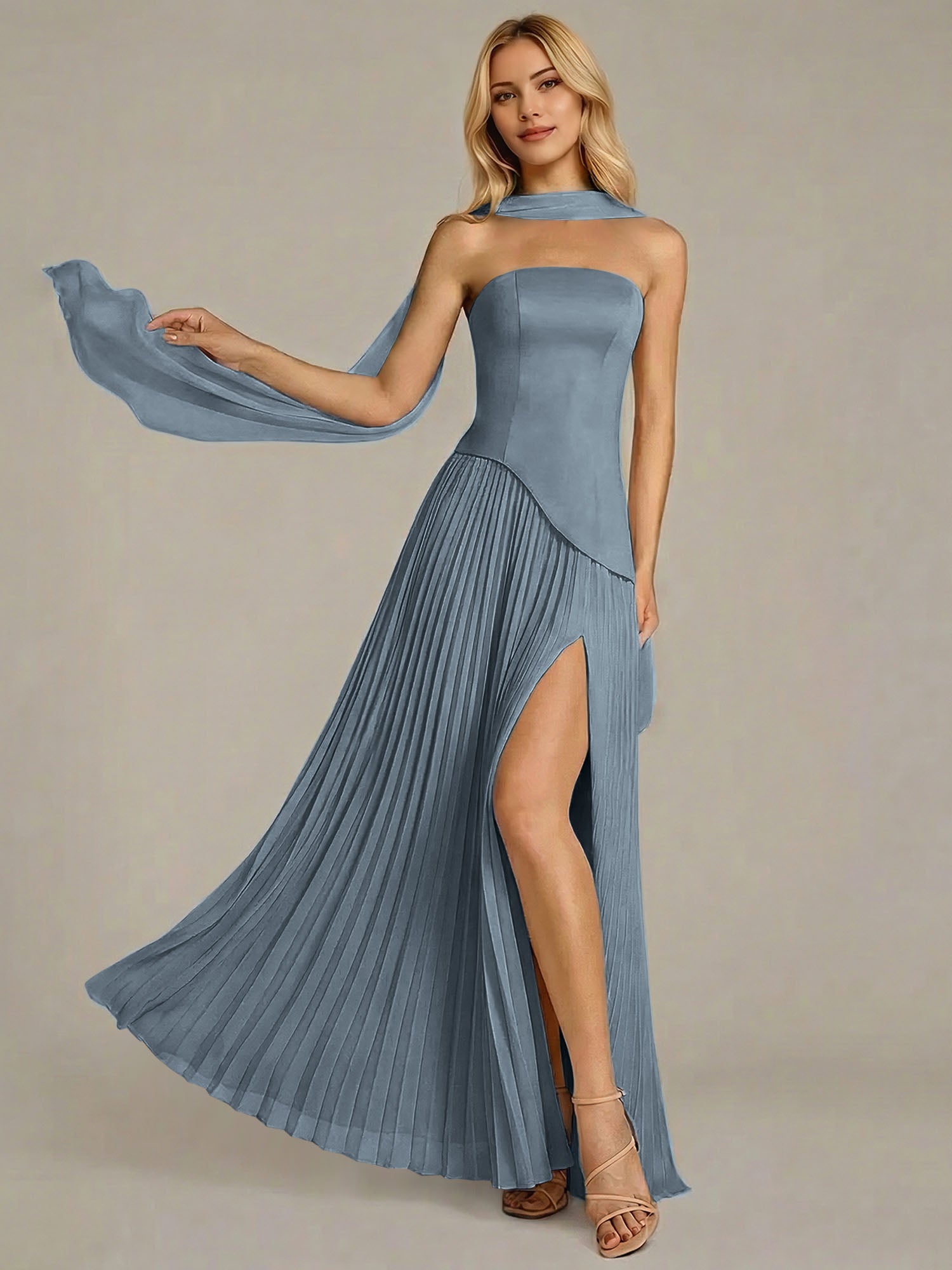 Navy A Line Satin Off The Shoulder Sleeveless Floor Length Dress