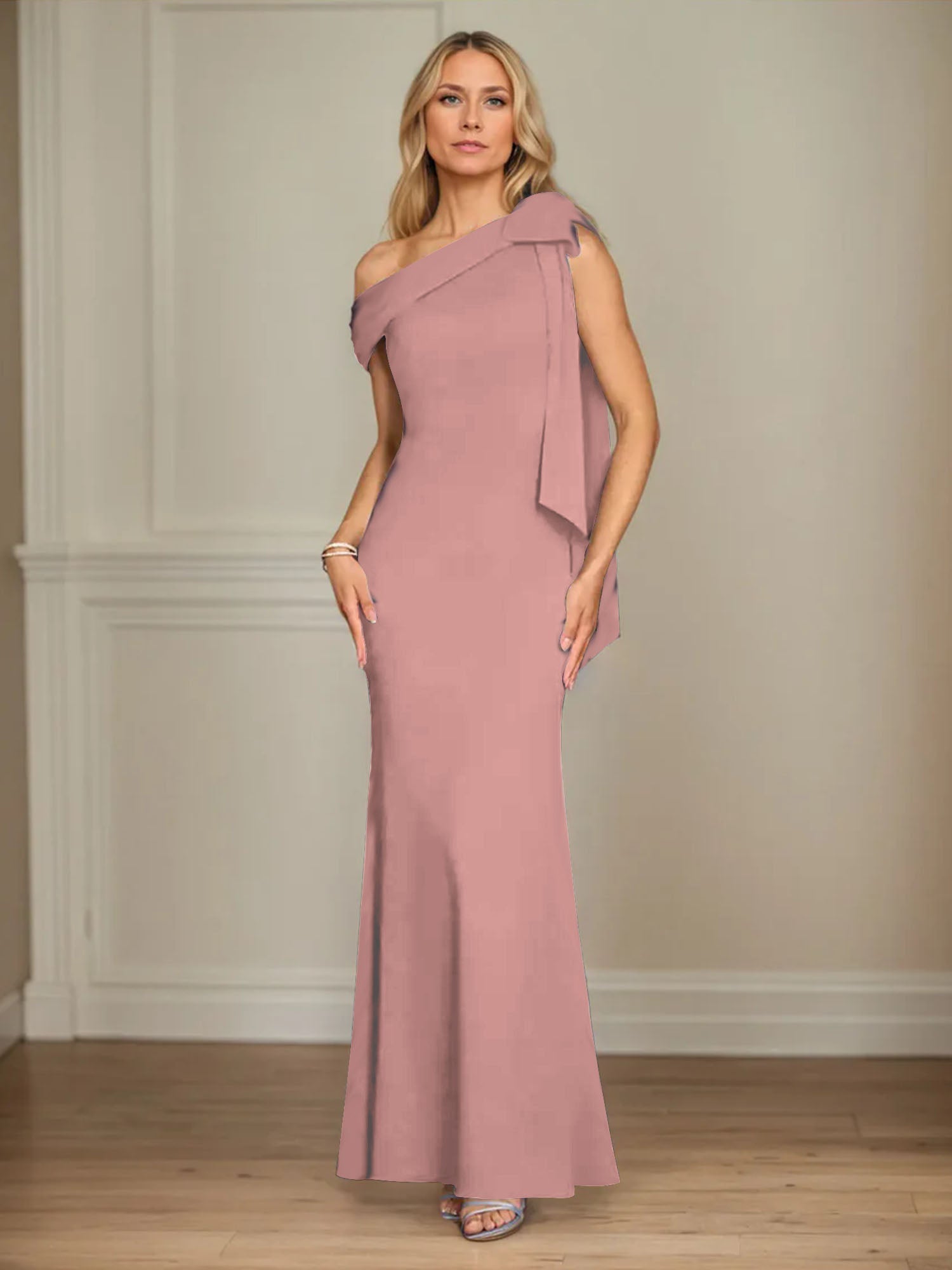 Trumpet/Mermaid One Shoulder Sleeveless Stretch Crepe Mother of the Bride Dress With Bow