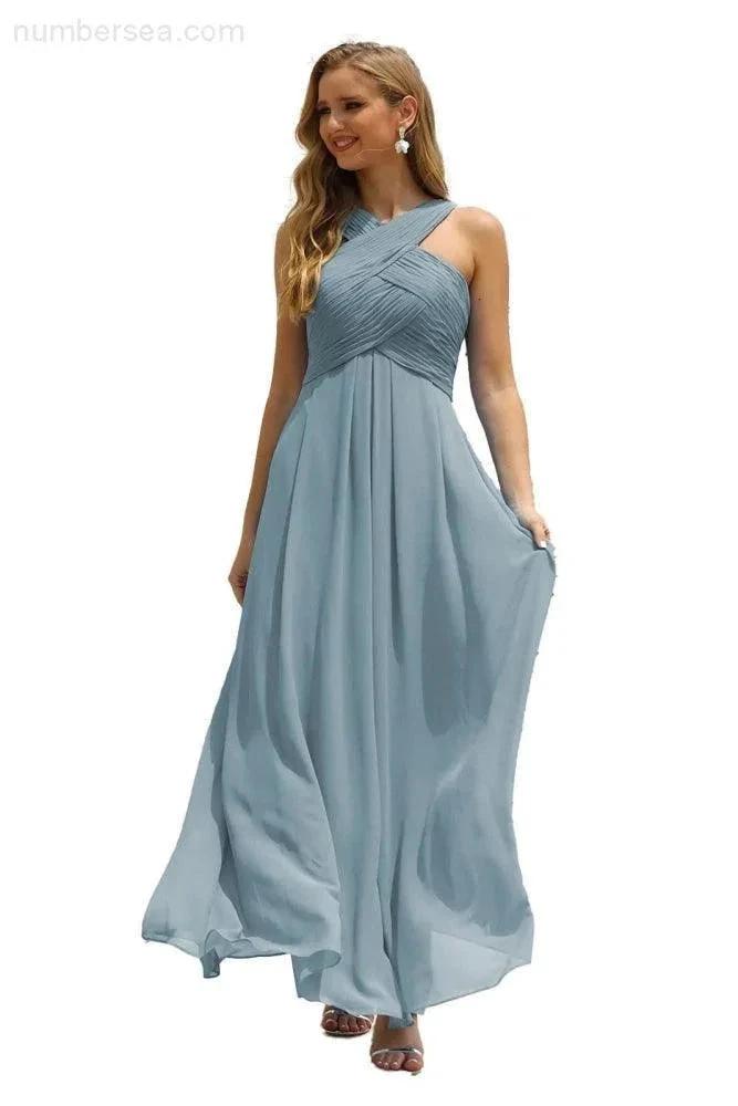 ZapDress Women Halter Chiffon Bridesmaid Dress A-line Long Formal Prom Gown (ZD17050)