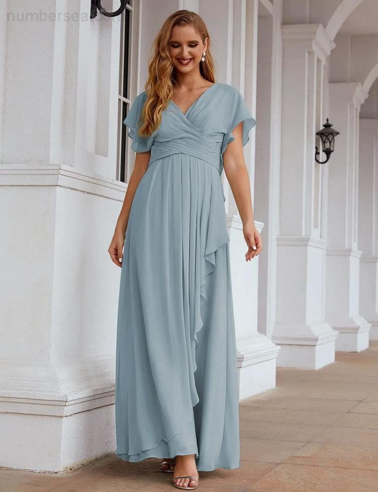 ZapDress Chiffon Bridesmaid Dresses Long Formal Evening Prom Mother of The Bride Dress with Flutter Sleeve (ZD17054)