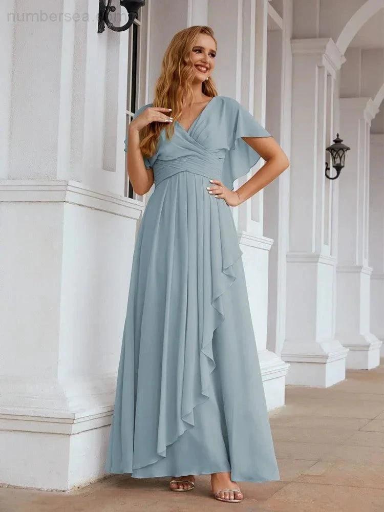 ZapDress Chiffon Bridesmaid Dresses Long Formal Evening Prom Mother of The Bride Dress with Flutter Sleeve (ZD17054)