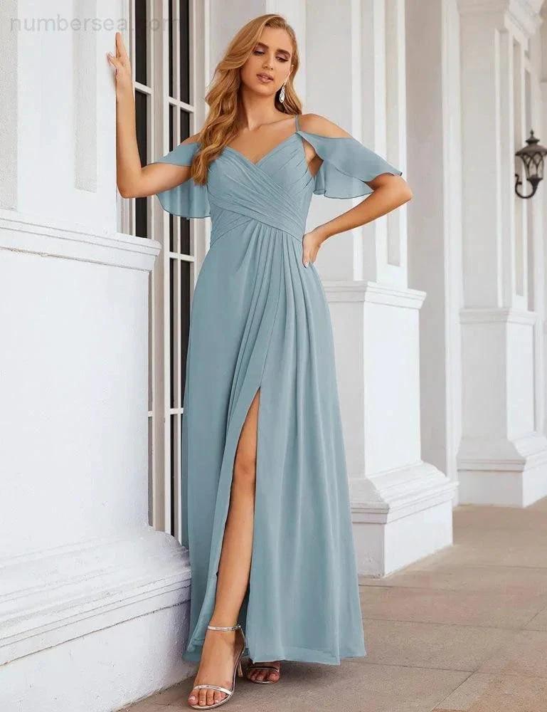 ZapDress Chiffon Cold Shoulder Long Bridesmaid Dresses Plus Size Formal Prom Gowns for Women Party Wedding (ZD17005)