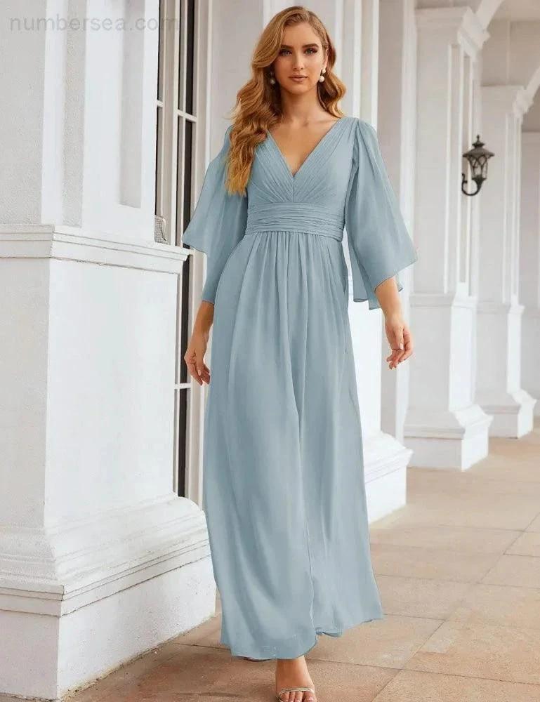 ZapDress Chiffon Bridesmaid Dresses with Split for Women Wedding Long Party Prom Gown Flutter Sleeve (ZD17034)