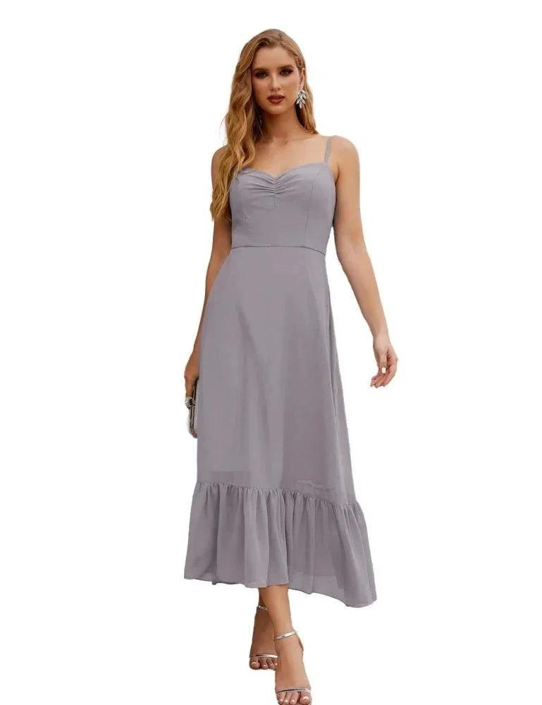 Numbersea Spaghetti Strap Chiffon Bridesmaid Dress Ankle Length Formal A Line Cocktail Party Homecoming Dress for Juniors SEA28028 by numbersea