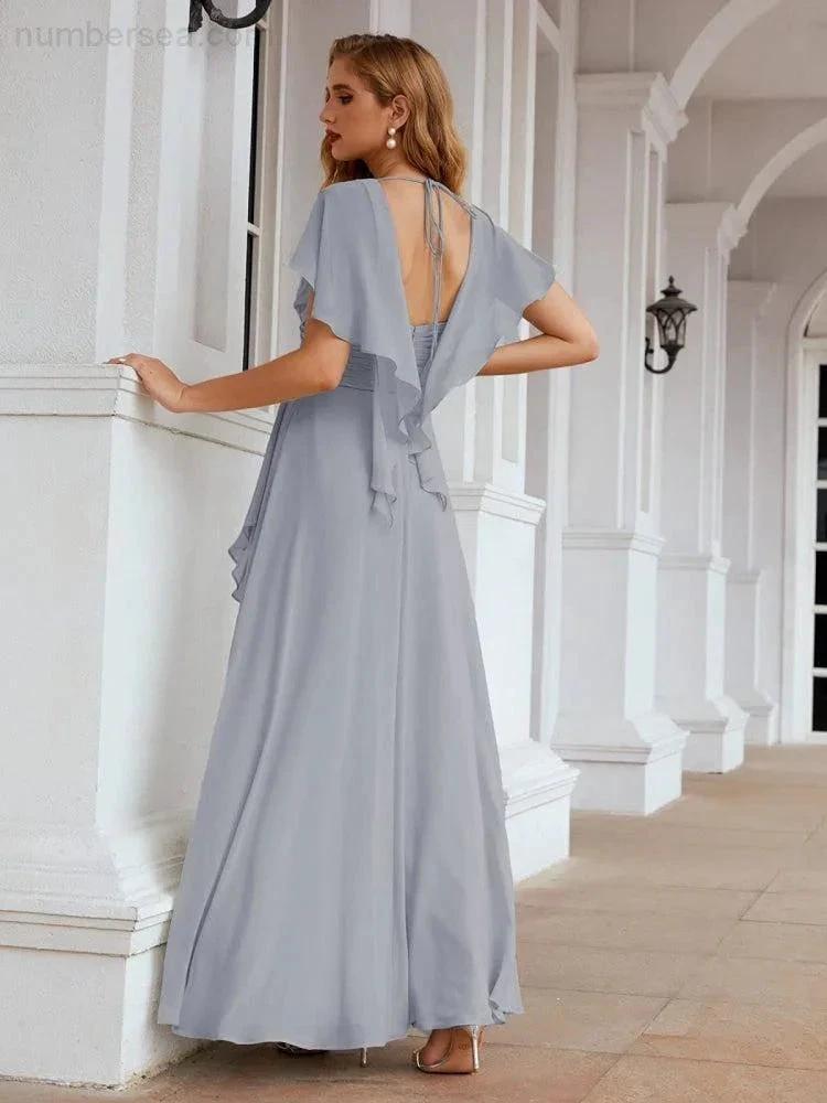 ZapDress Chiffon Bridesmaid Dresses Long Formal Evening Prom Mother of The Bride Dress with Flutter Sleeve (ZD17054)