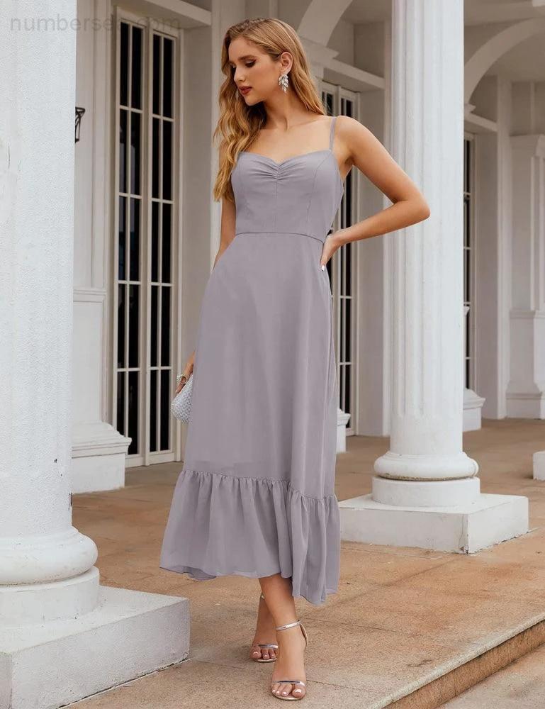 ZapDress Spaghetti Strap Chiffon Bridesmaid Dress Ankle Length Formal A Line Cocktail Party Homecoming Dress for Juniors (ZD16949)