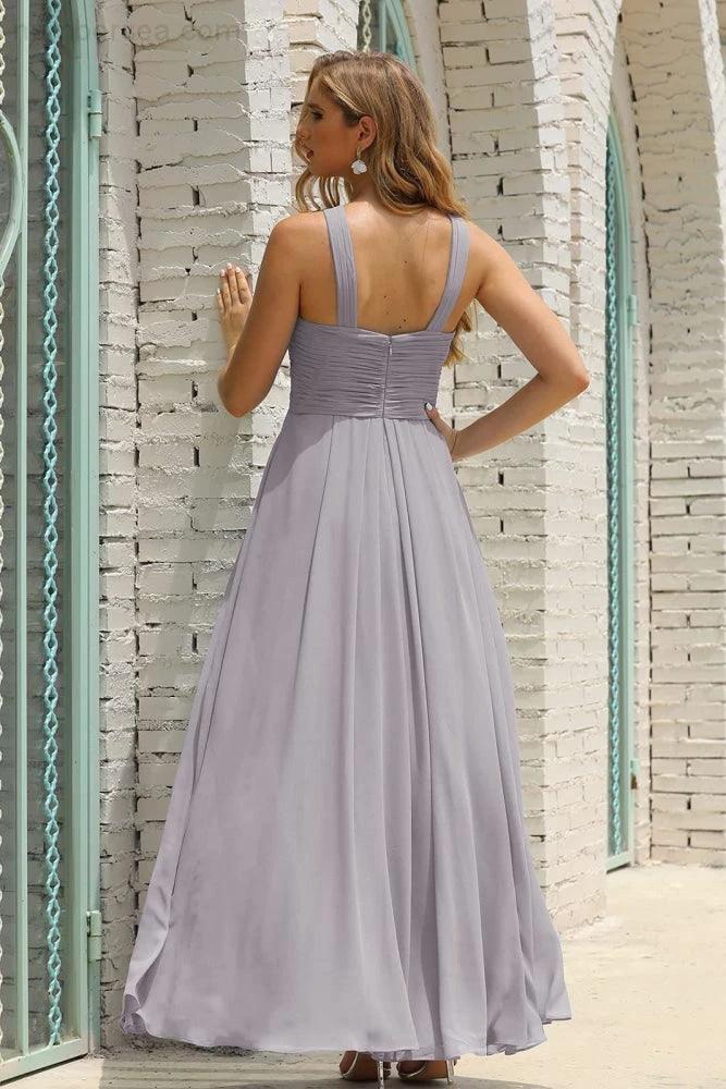 ZapDress Women Halter Chiffon Bridesmaid Dress A-line Long Formal Prom Gown (ZD17050)