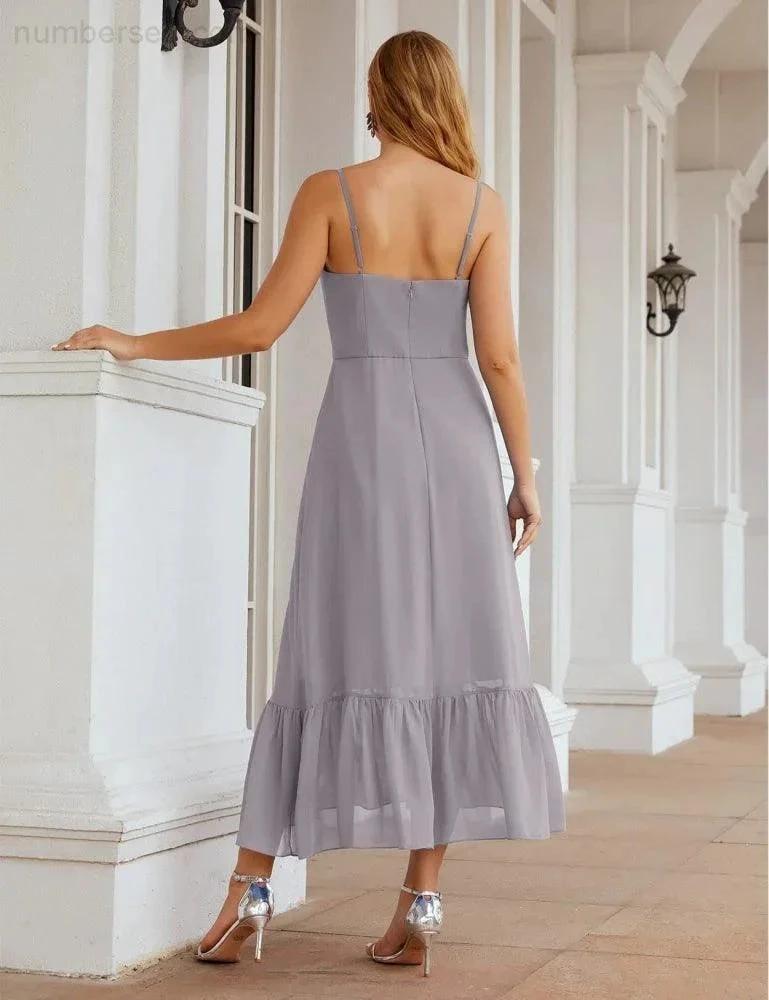 ZapDress Spaghetti Strap Chiffon Bridesmaid Dress Ankle Length Formal A Line Cocktail Party Homecoming Dress for Juniors (ZD16949)