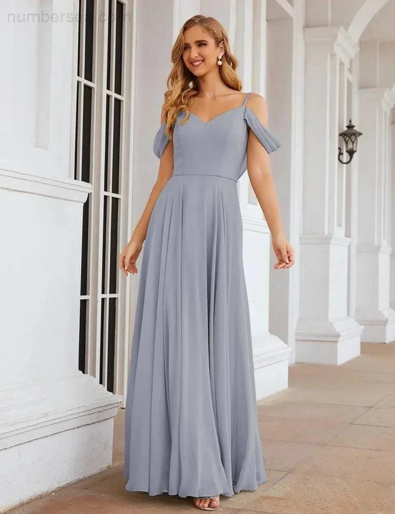 ZapDress Cold Shoulder Chiffon Bridesmaid Dresses Long Maxi Formal Prom Gowns for Women Party (ZD17042)