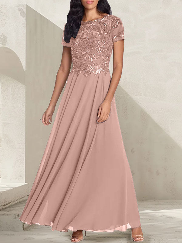 Charcoal Grey A-Line Scoop Long Mother of the Bride Dress With Beadings - View 13 | FashionDia