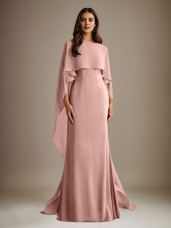 Sheath/Column Boatneck Floor-Length Chiffon Mother of the Bride Dress With Cascading Ruffles - View 14 | FashionDia