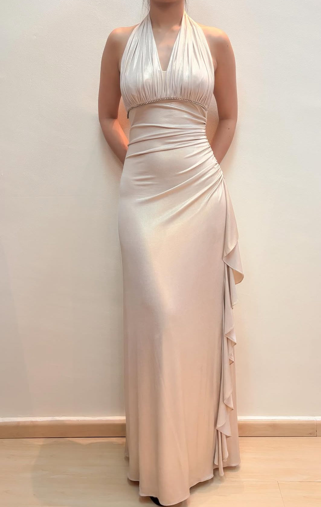 Halter Ruffle Long Prom Dress Formal Party Dress J8572