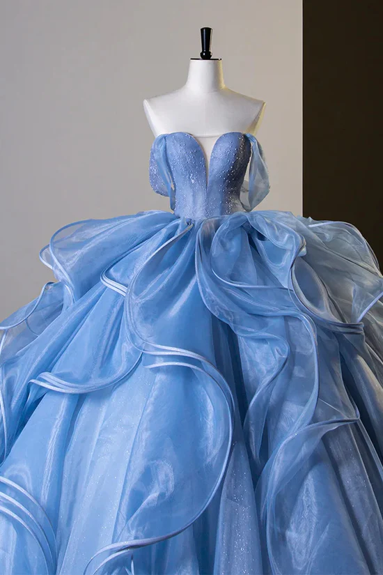 Gorgeous Sky Blue Ruffle Prom Dress Ball Gown Princess Sweet 16 Dress - View 2 | FashionDia