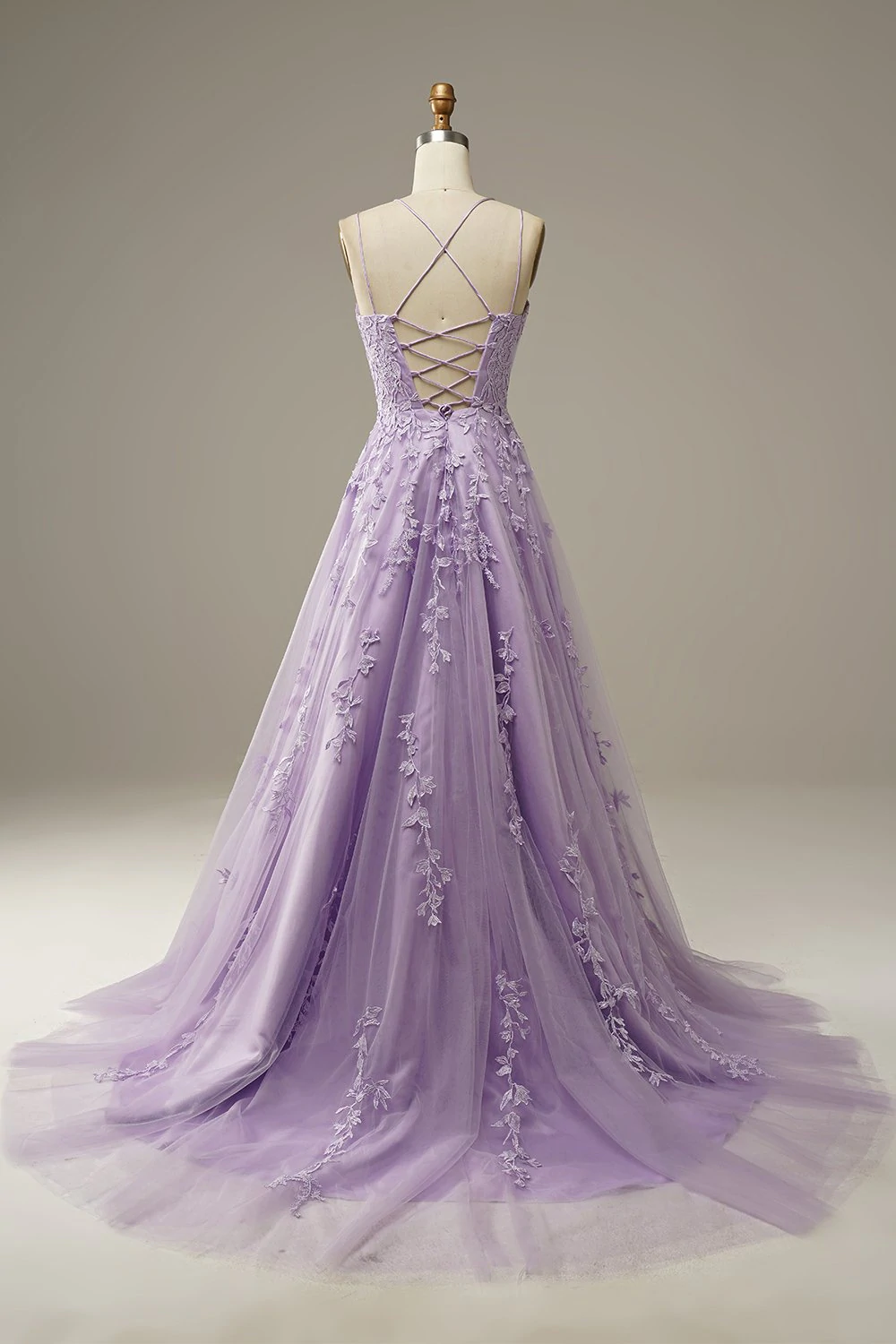 Purple tulle lace long prom dress formal dress - View 5 | FashionDia