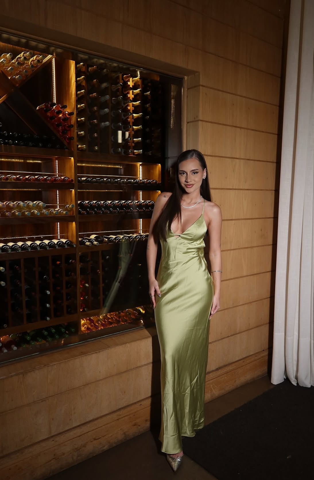 Backless Green Satin Long Prom Dress Graduation Maxi Dress J7954