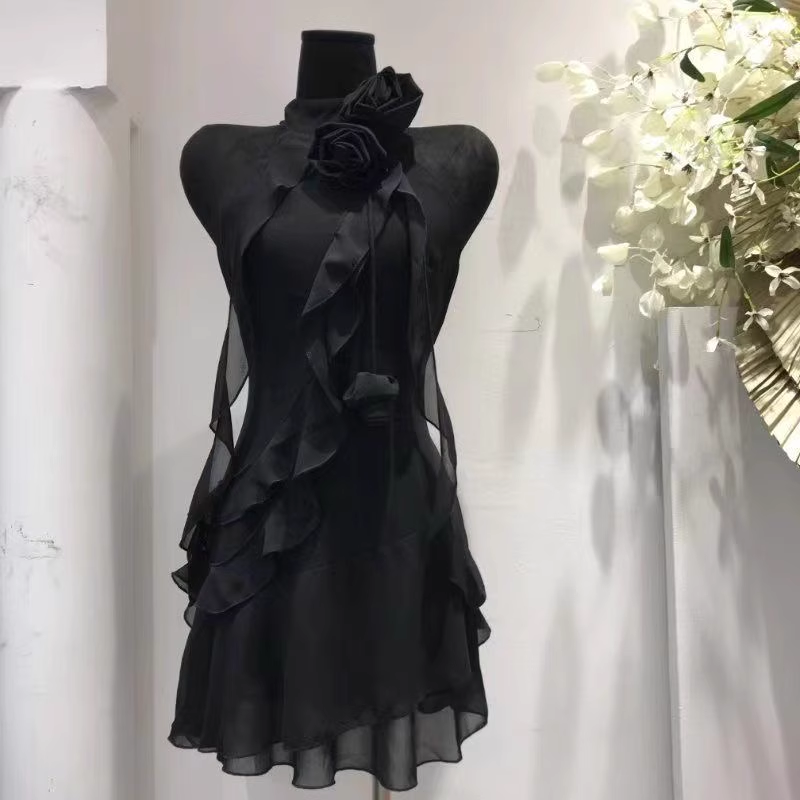Cute A-Line High Neckline Sleeveless Short Black Birthday Dresses Birthday Outfits - FashionDia