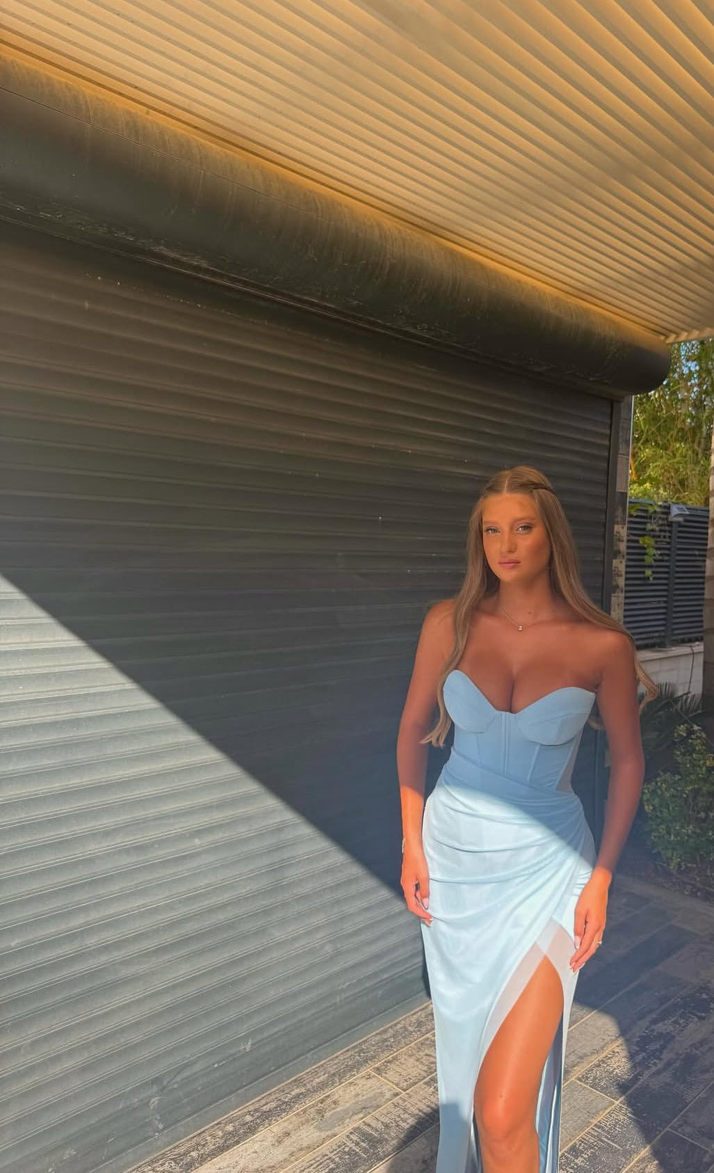 Sweetheart Blue Sheath Long Prom Dress With Slit